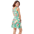 Kate Kasin Elegante &amp; Slim Fit Casual Vestido de verão floral sem mangas em U-Neck KK000297-3